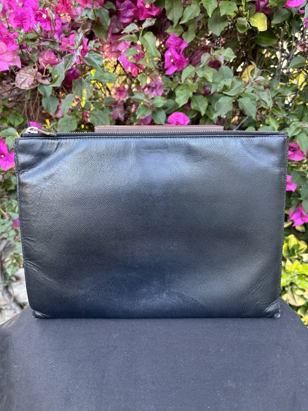 Saint Laurent Leather Zip Clutch Pouch Black